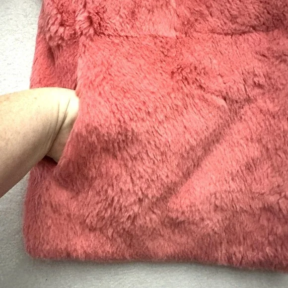 Bernardo Large L Spanish Rabbit Fur Coat Coral Salmon Jacket Satin Lined - Picture 5 of 11